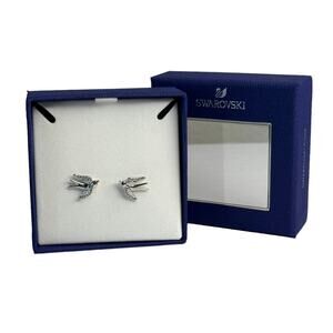 Swarovski Crystal Stud Pierced Earrings BIRDS, White, Rhodium plated-5530815 New